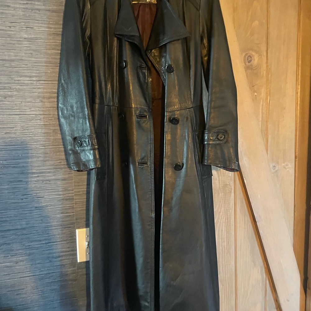 Vintage Black Leather Trench Coat | Genuine Leather | Belted Long Coat